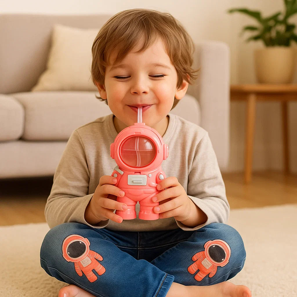 Gourde Astronaute pour Enfants – Bouteille Réutilisable Antifuite avec Paille | Sans BPA